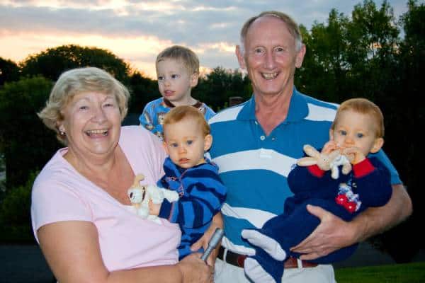 Grandma and Grandpa with the Triplet Boys